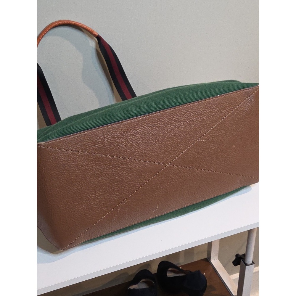 Coach Green Canvas Tote Bag C8221 Leather Trim Webbing Straps Large Shopper - Picture 5 of 6